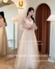 XPAY V Neck Long Puff Sleeve Korea Wedding Dress Princess Photo Shoot Off Shoulder Champagne Corset Back Customised Bridal Gown 2