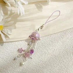 Retro Purple Pink Jellyfish Keychain with Beaded Star and Heart Charm (E)