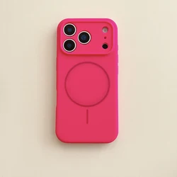 Magsafe Magnetic Wireless Charging Luxury Silicone Phone Case with Lens Protection - Solid Color Design - iPhone 17 (Firefly Rose)