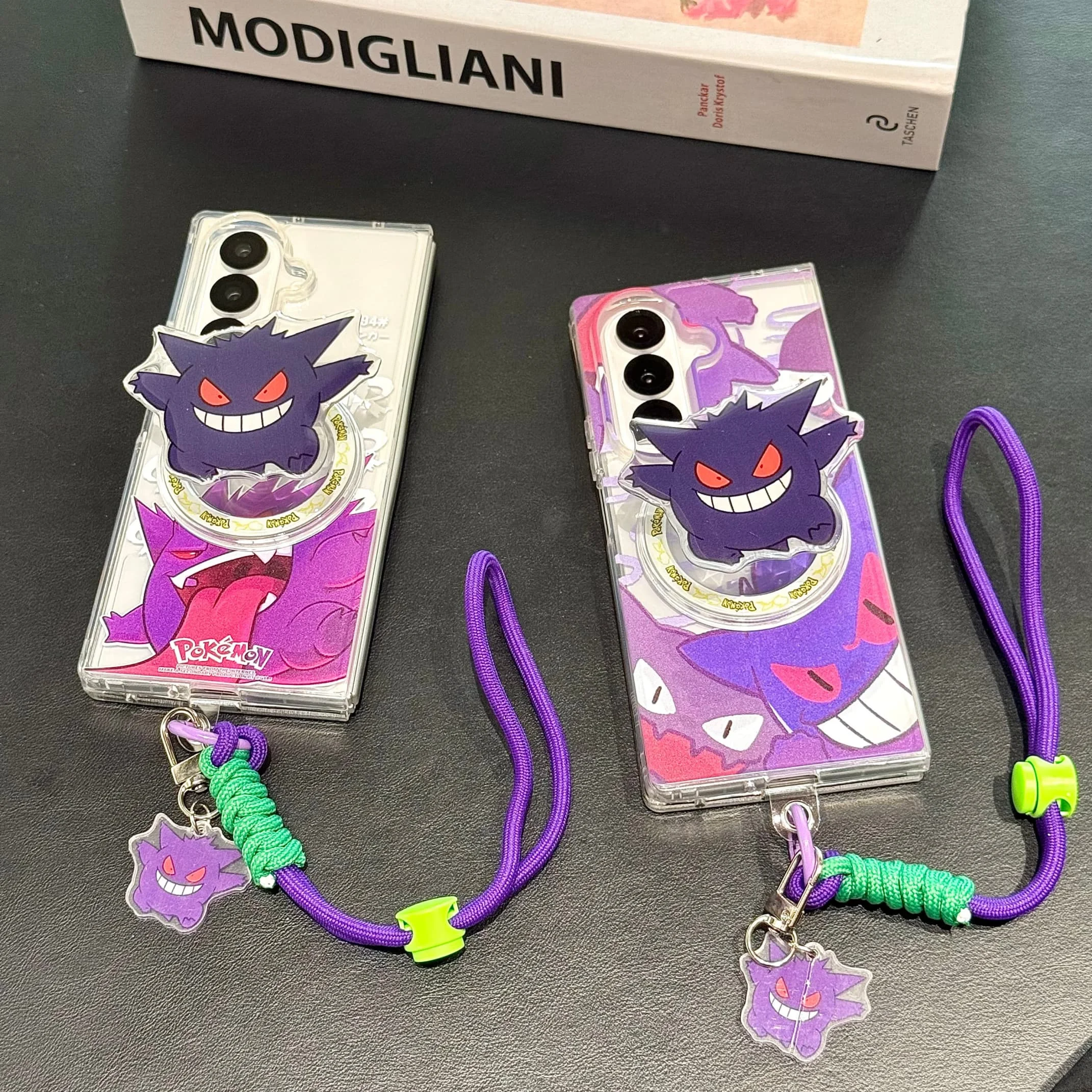 Gengar Cartoon Shockproof Phone Case with Rope Strap Pendant
