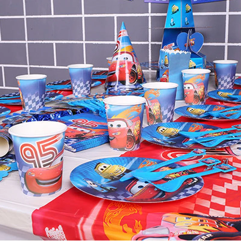 Disney McQueen Cake Decoration Lightning Cars Cake Topper  Cake Flag Happy Birthday Party for Kids Boy Baby Shower Supplies