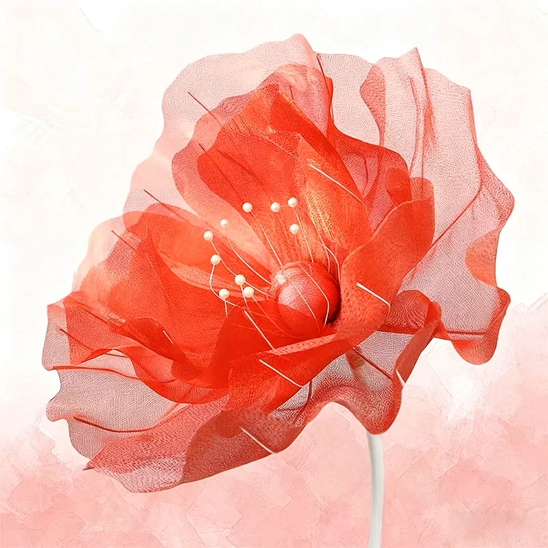 Large Transparent Tulle Flower with Pearl Accents for Decorative and Event Use