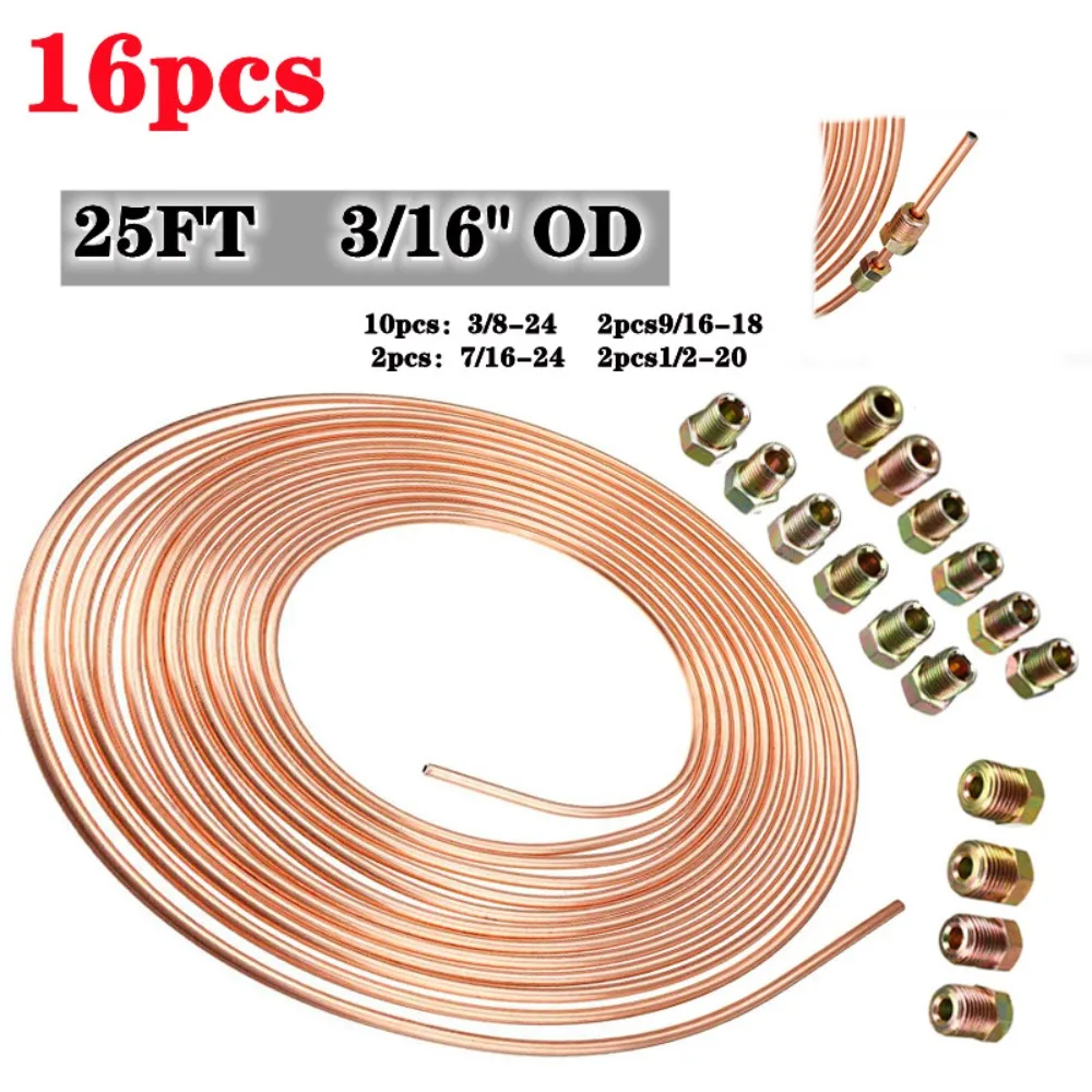 Car Brake Pipe Repair Kit 3/16" OD 1/4" OD 25FT 7.62m Copper Nickel