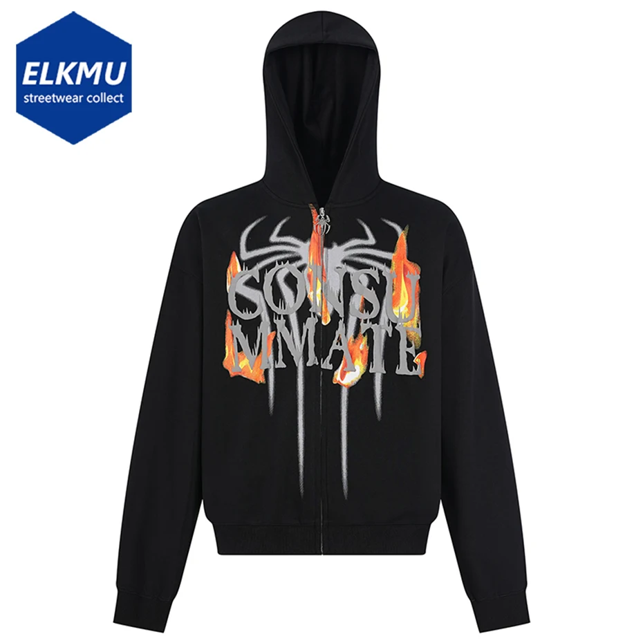 

Толстовка мужская с капюшоном, на молнии, в стиле Харадзюку