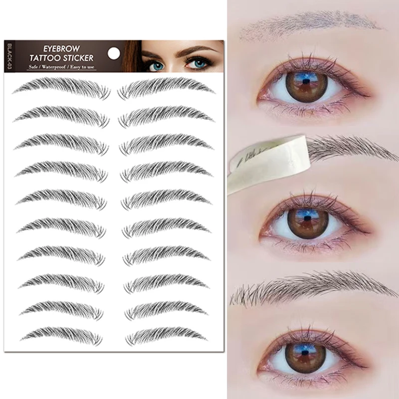 6D Eyebrow Tattoos Sticker Waterproof Long Lasting Natural Hair-Like Fake Eyebrows Stickers 10 Pairs for Brow Grooming