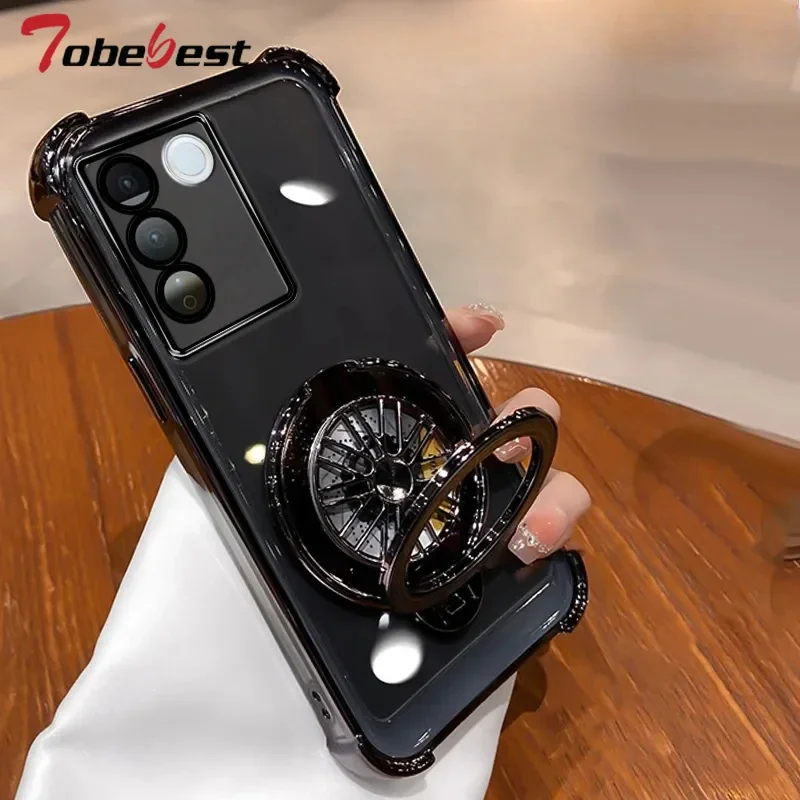 Shockproof Transparent Plating Gyro Phone Holder Case - Premium Protective Cover for Enhanced Safety and Style