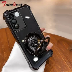 Schokbestendige Transparante Plating Gyro Telefoonhouder Case - Premium Beschermhoes voor Verbeterde Veiligheid en Stijl