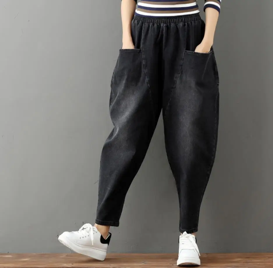 

Брюки-султанки Женские повседневные, свободные винтажные джинсовые штаны с завышенной талией