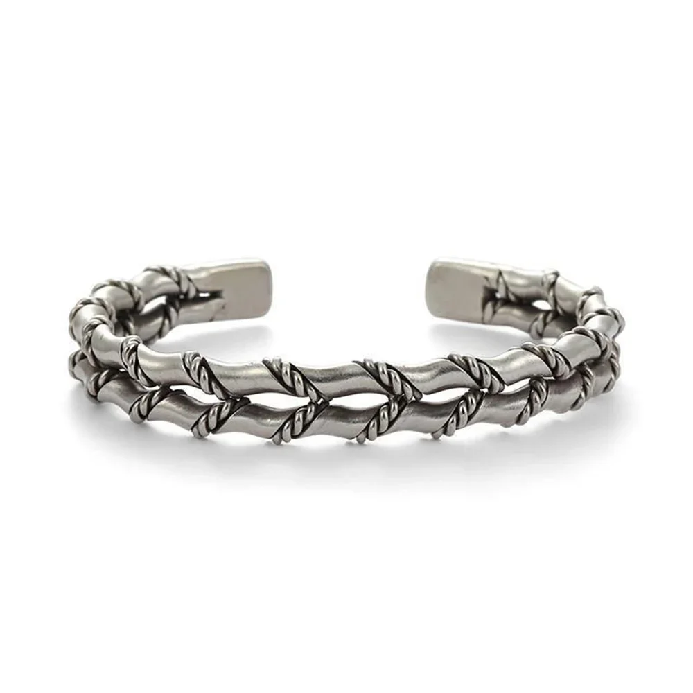 Retro Alloy Double Layer Bracelet Simple Men's Imitation Braided Shape Adjustable Cuff Bracelet Fashion Jewelry 5