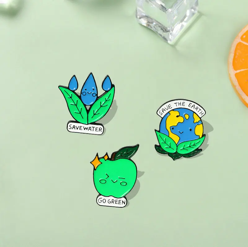 

Save the Earth Enamel Pins Protect Environment Brooches Bag Clothes Lapel Pin Go Green Badge Jewelry Gift for Kids Friends