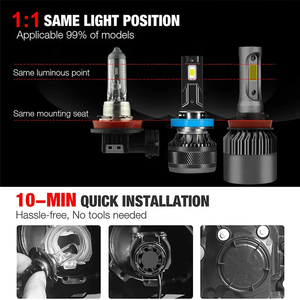 고출력 LED 헤드라이트 전구, 자동 LED 램프, 터보 자동차 안개등 전구, 방수 12V, 50000LM, 200W, H1, H8, H11, H7, H4