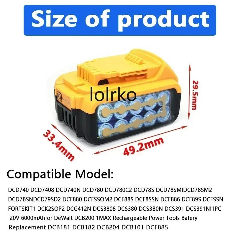 New 100% Original 12000mAh 20V for Dewalt Power Tool Battery DCB206 20V 18.0Ah Battery DCB206 20V Battery DCB200 DCB205 2