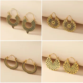 Vintage Hollow Earrings Ancient Geometric Drop Earrings For Women Earing Jewelry Irregular Pattern Earings CF2