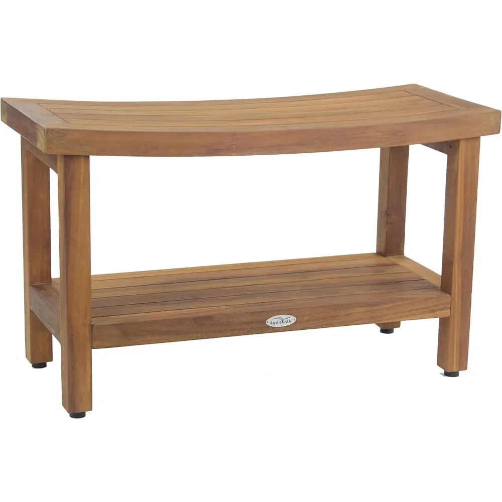 Patented 30" Sumba Teak Shower Bench with Shelf  Premium Teak Oil 2