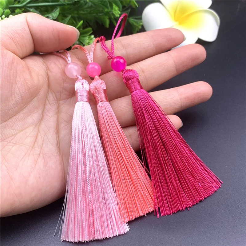 10pcs Tassels for Crafts Silky Handmade Soft Mini Tassels with Jade Beads DIY Jewelry Making Bookmarks Decor