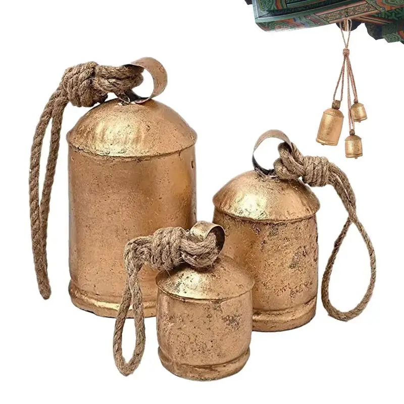 3PCS Vintage Christmas Cow Bells Rustic Harmony Brass Bells For Decoration Giant Bronze Cowbell For Home Decoration Chrismas