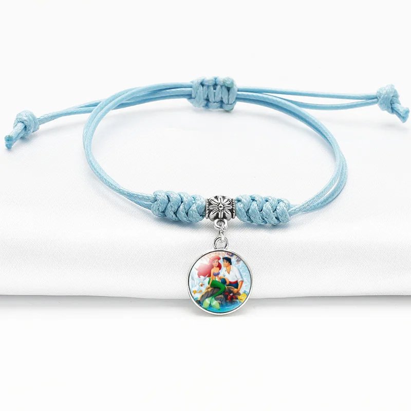 

Disney Figure Anime The Little Mermaid Bracelet Cartoon Pendant Leather Stitch Wristband Accessories Girl Gifts Christmas Toys