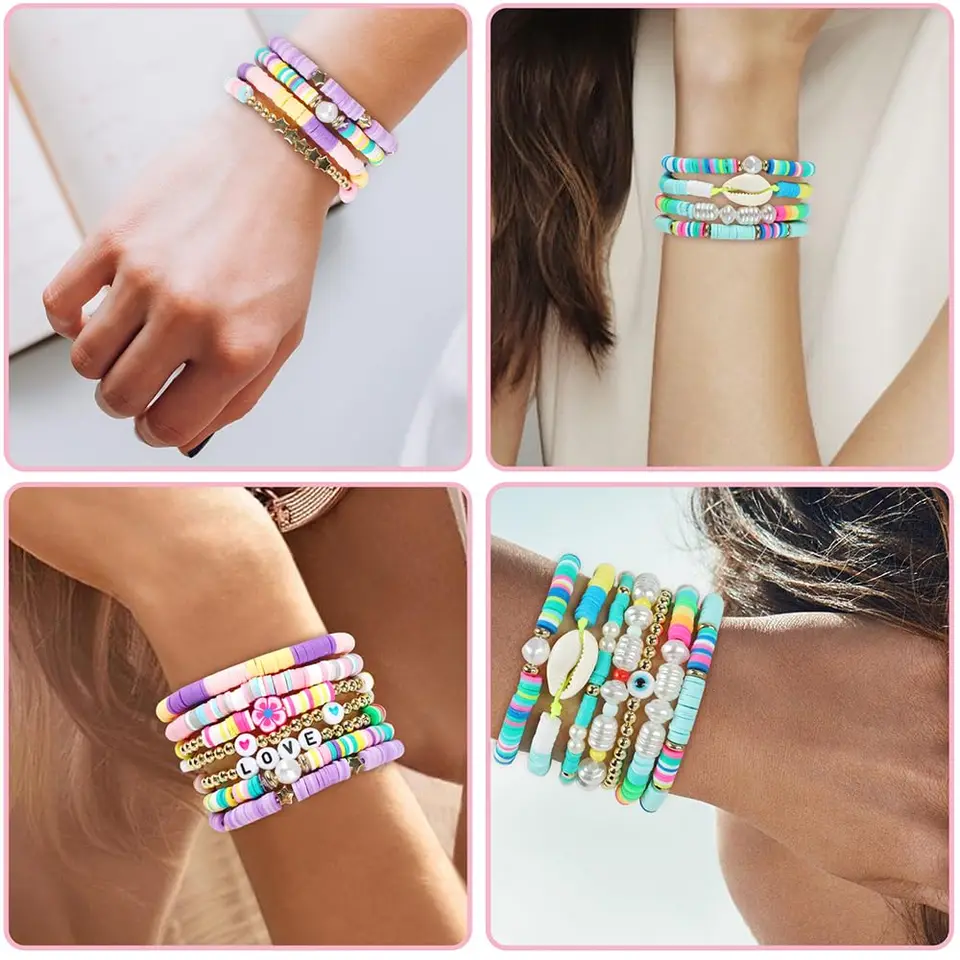 Heishi - Set di braccialetti da surfista, colorati, con perline a