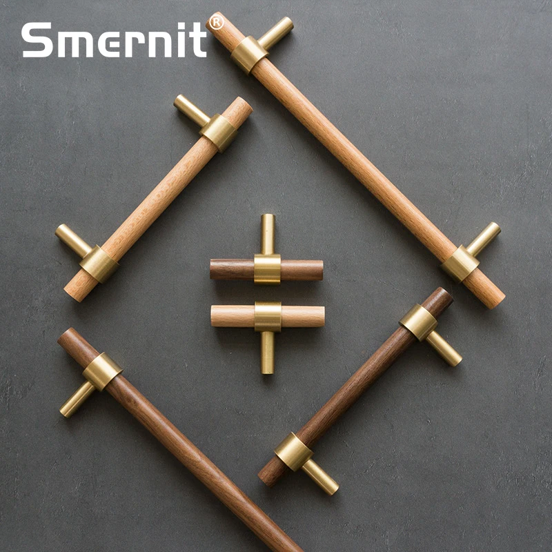 Wood Furniture Handles Zinc Alloy Kitchen Cabinet Door Drawer Knobs Pulls for Furniture Hardware Walnut Beech