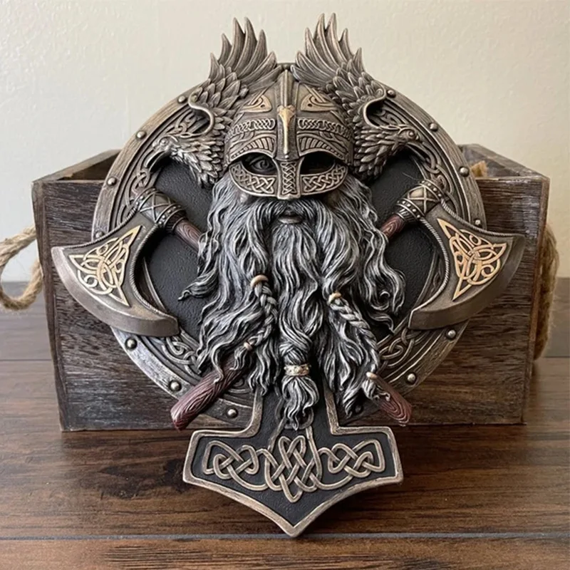 

Medieval Nordic Style Viking Crazy Soldier Double-axe Wall Decorative Plaque Resin Ornaments Home Decorations Wall Hang