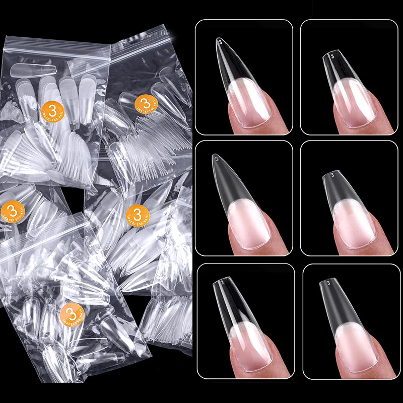 Fake Nails Gel Nails Extension System Full Cover Sculpted Clear Matte Tips Quick Building Manicures Tool 1Bag