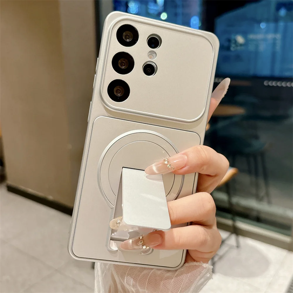 Luxury Plating Metallic Phone Case with Magnetic Stand and Protective Cover