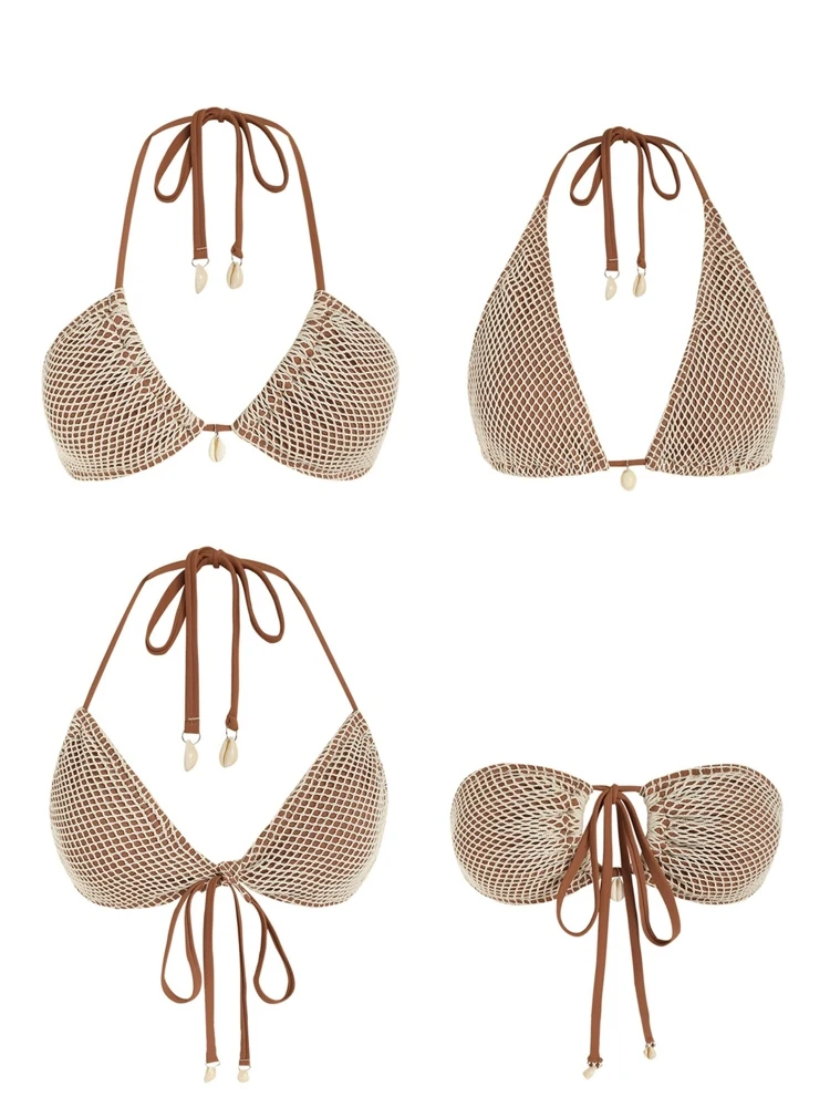 ZAFUL Maillot De Bain Pour Femme Maillots De Bain Assortis Multiway Contraste Résille Licou Bandeau Cravate Côté Tanga Ensemble Bikini Deux Pièces_voghion.com