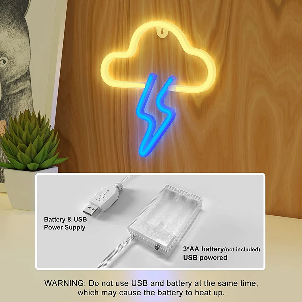 Cloud + Lightning Neon Sign LED Neon Lights Wall Decoration Hanging Lamps for Room Kids Birthday Gifts Battery or USB Operated Night Lights