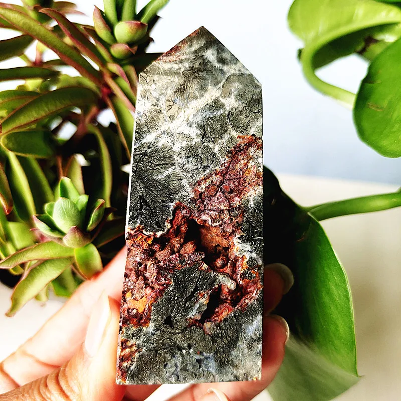 Natural Agate Crystal Tower Stone Wand Point  Room Decoration Agate and Pyrite Mineral Symbiont Ornaments Reiki Healing Crystals 4