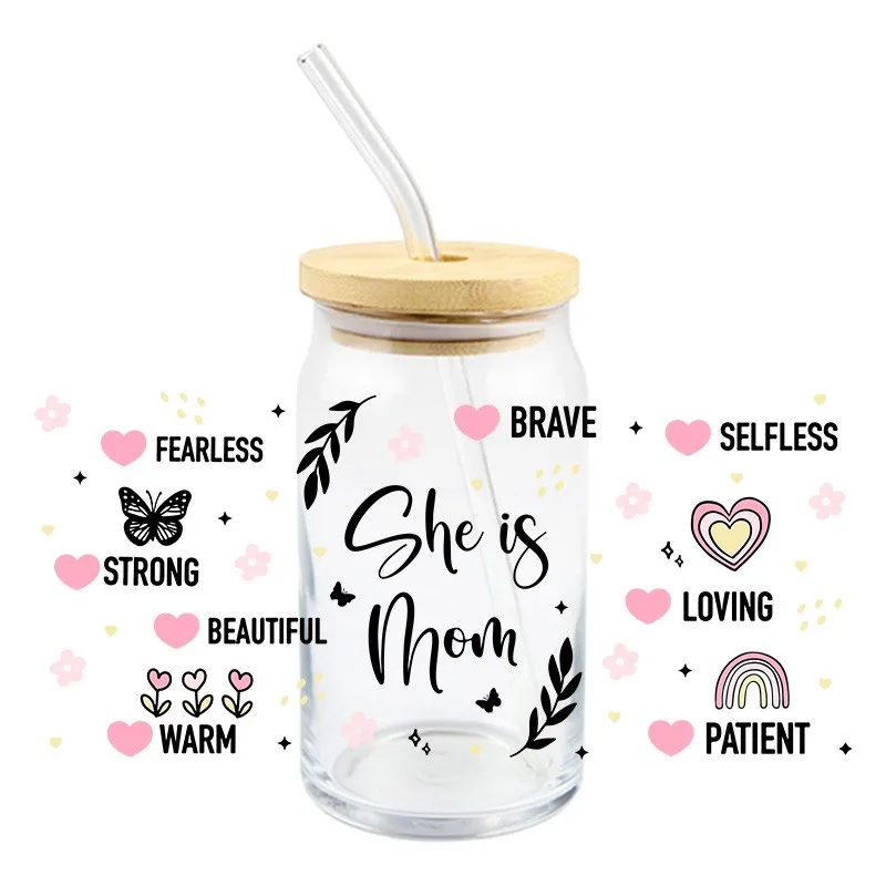 UV DTF Transfer Sticker Mother's Day For The 16oz Libbey Glass Wraps Bottles Cup Can DIY Waterproof Decals Hot Sale