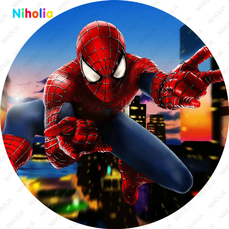 Spider Man – arrière-plan rond de Super héros, couverture de fête  d'anniversaire pour enfant, dessin animé Marvel, décoration de  réception-cadeau pour bébé, arrière-plan de Studio Photo - AliExpress, image size:960x960