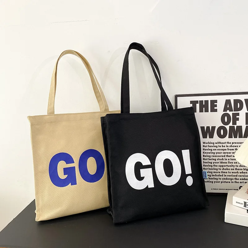 Canvas Bag Letter Leisure Fashion Student Handbag Daily Commute Shoulder Bag for Ladies Girl Casual Trendy All-match Solid Color