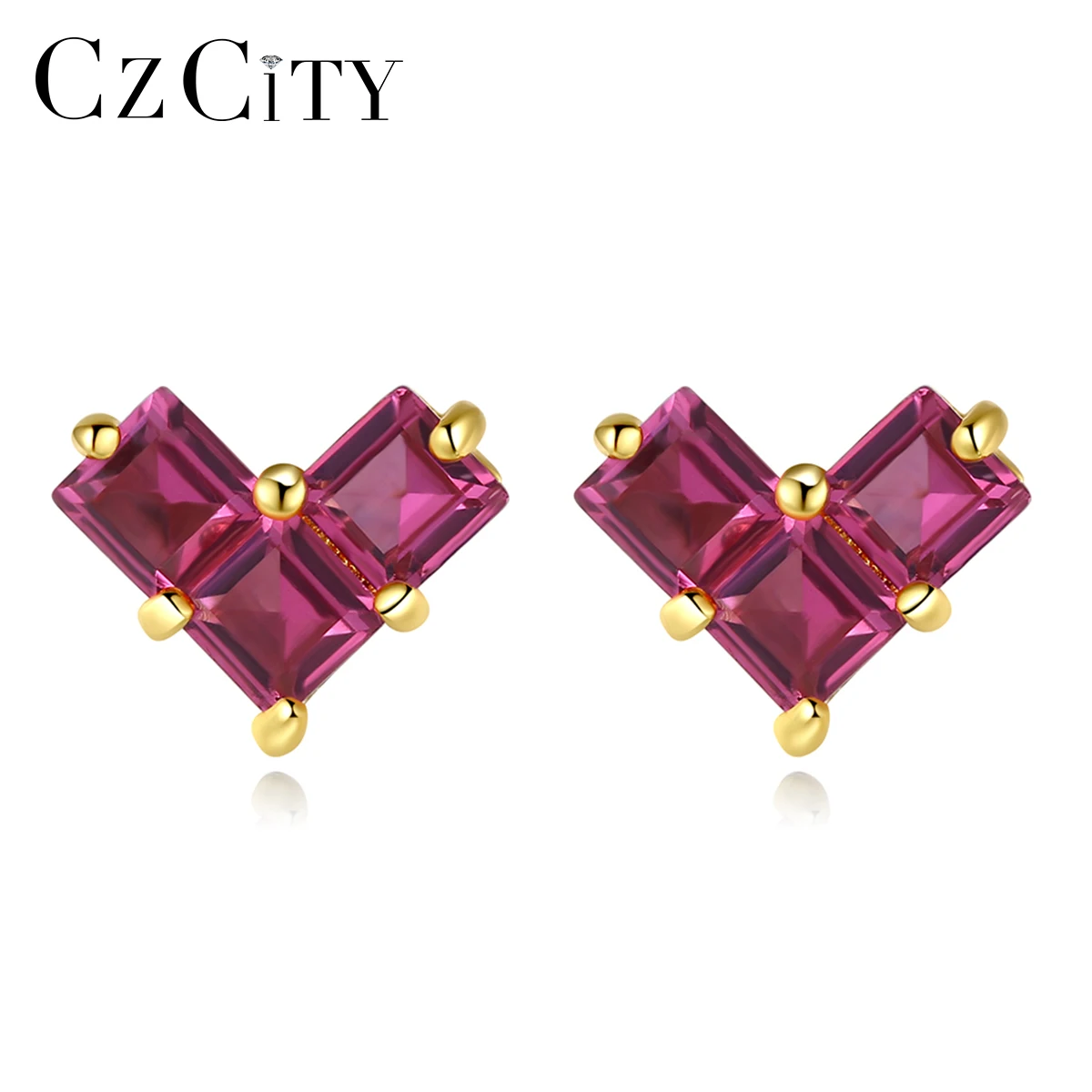 

CZCITY 925 Sterling Silver Brilliant Red Green Heart CZ Girl Ear Studs Fine Jewelry Tiny Zirconia Fashion Christmas Party Gift