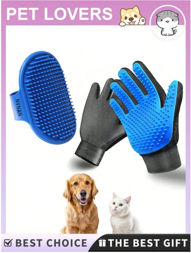 Ultimate Pet Grooming & Deshedding Glove Set with Massage Bath Brush