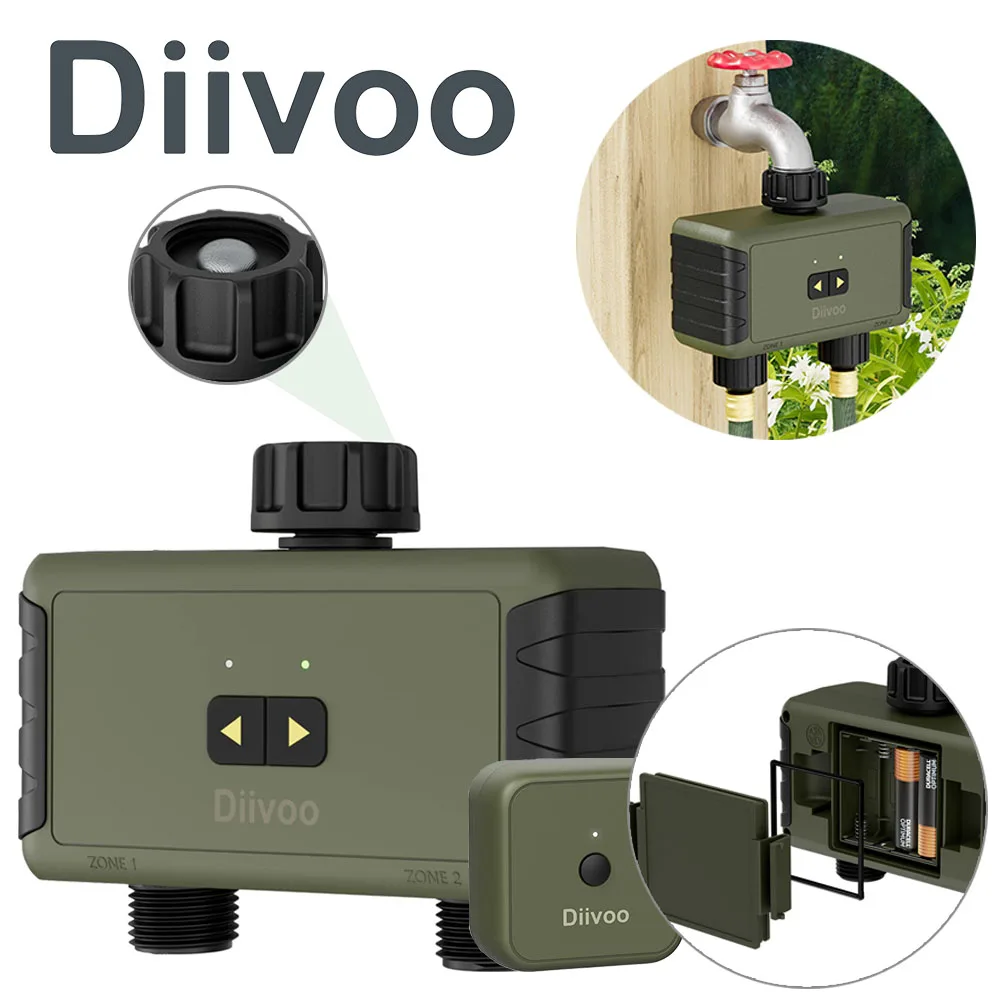 

Diivoo WiFi Garden Hose Watering Timer 1/2 Zone Smart Sprinkler Timer Faucet Automatic Drip Irrigation System for Greenhouse