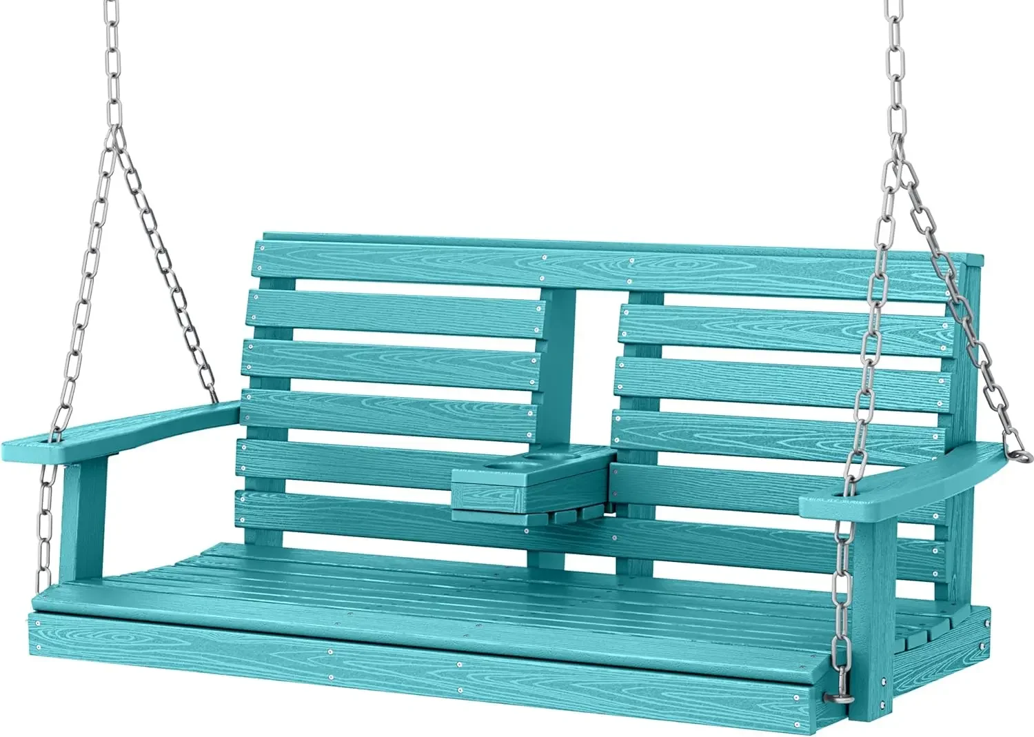 

Outdoor Hanging Porch Swing, 2 Seat Patio Swing Chair with Cup Holders, Waterproof Swing Chair Bench for Courtyard