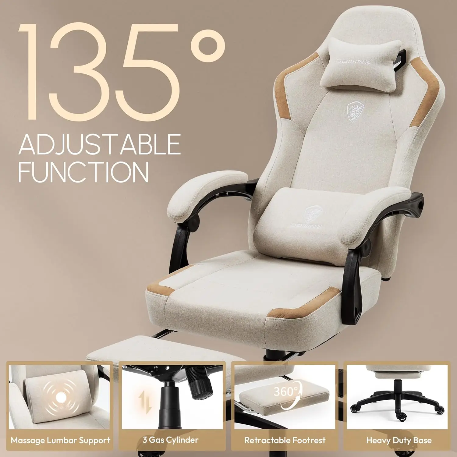 Fabric Gaming Chair with Pocket Spring Cushion,Breathable Computer Chairs with Massage Lumbar Support and Footrest
