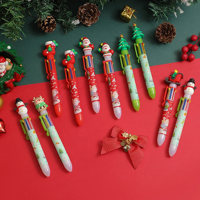 

1PC Christmas Eight-color Ballpoint Pen Cute Press Ballpoint Pen Holiday Kids Gift Merry Christmas Decor For Home Xmas Ornament