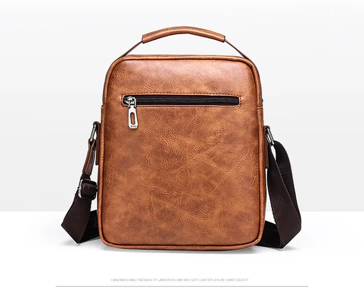 Men Shoulder Bag PU Waterproof Retro Business Fashion Handsome Multi Layered Divided Crossbody Large Capacity Handbags