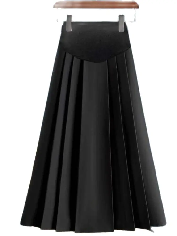 Preppy Style High Waist Maternity Belly Skirt Autumn Long Loose Design Pregnant Woman Umbrella Skirt Loose Maternity Skirts