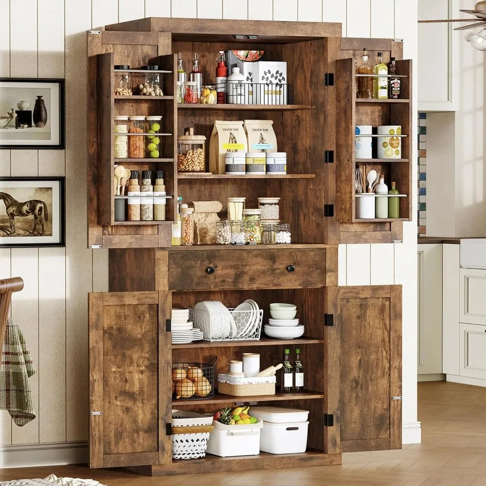 72 inch kitchen utensil cabinet, high storage cabinet with 4 doors and 1 drawer, independent cabinet with 6 hangers 1