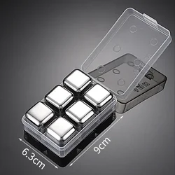 Premium Reusable Stainless Steel Whiskey Stones Set (6pcs Silver)