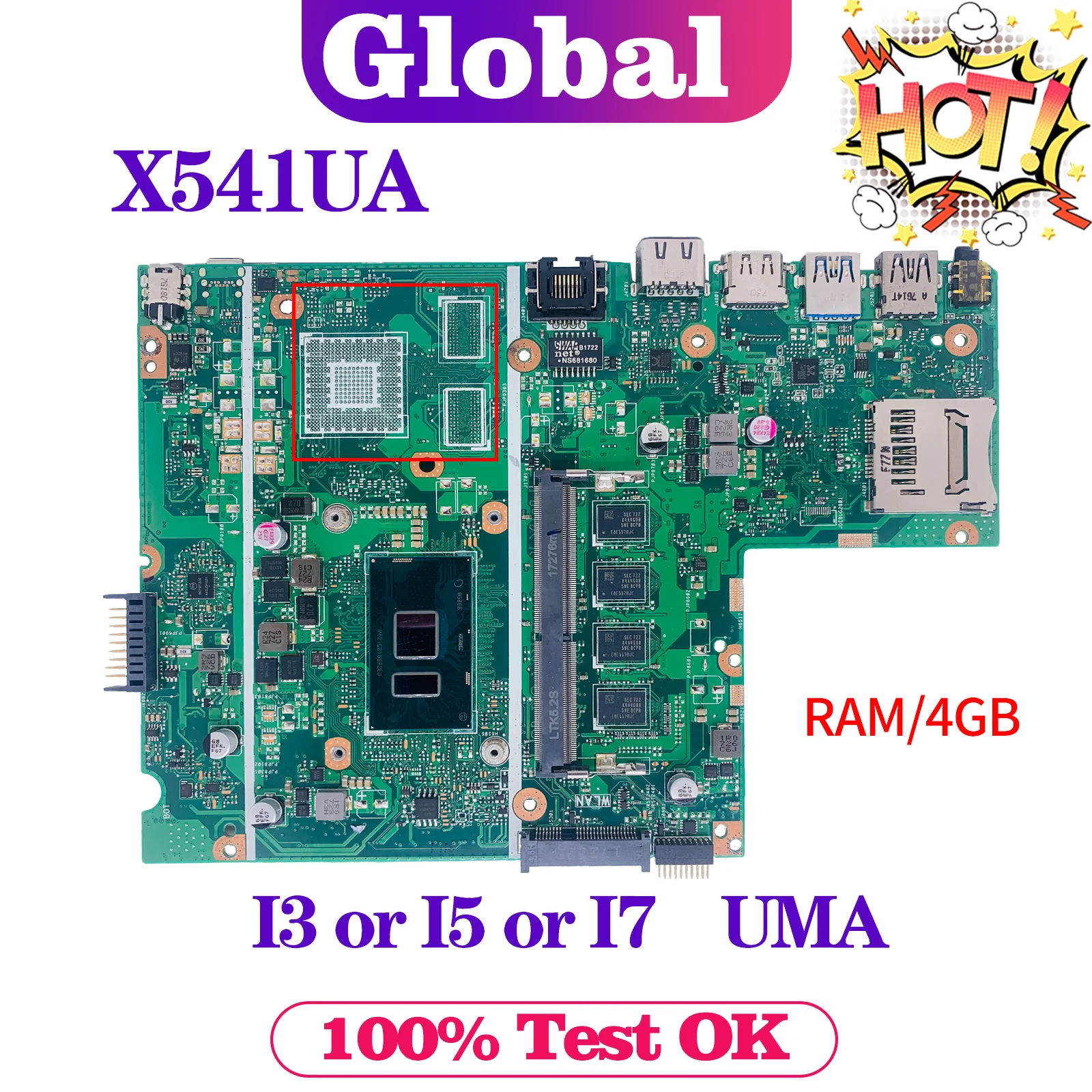 KEFUMainboardX541UALaptopMotherboardForASUSX541UJX541UAKX541U