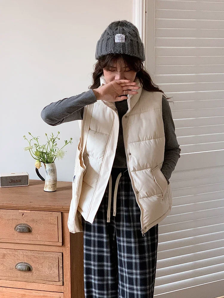 Vielleicht Autumn Winter Casual Women's Puffer Vest Jacket Short Stand Collar Solid Color Zipper Cotton Padded Winter Waistcoat