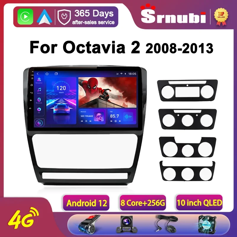 Srnubi Android 12 auto rádio pro SKODA octavia dálnice a5 2008-2013 multimediální video hráč 2din 4G WIFI GPS navigace Carplay hlava jednotka