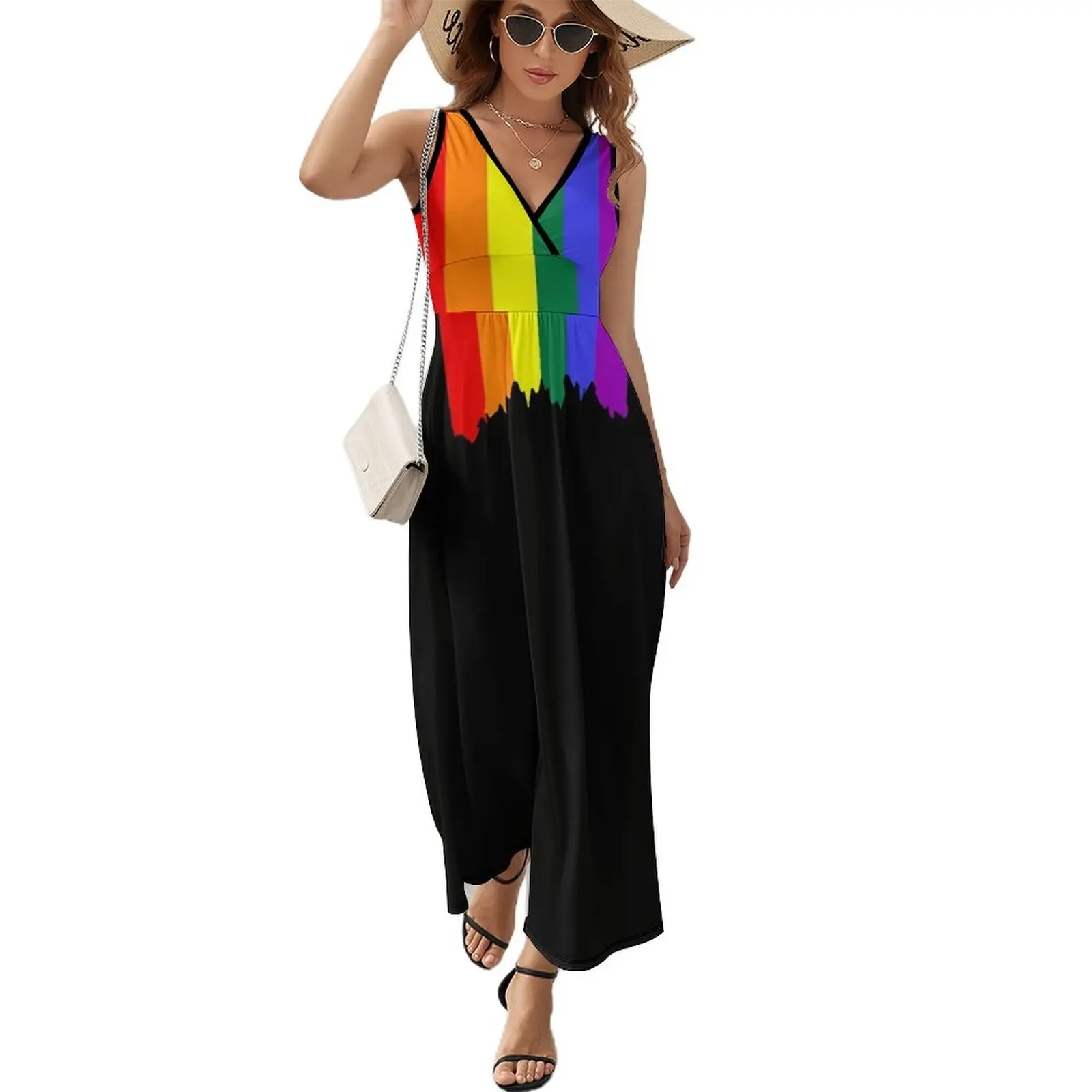 

LGBT Gay Pride Rainbow Drip Paint Sleeveless Dress birthday dress for women dress korean style Bridesmaid dress woman Prom gown