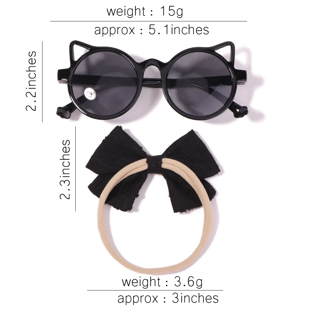 2Pcs/Pack Sunglasses Bows Headband Set Vintage Kids Summer Round Sun Glasses Children Protection Glasses Baby Hair Accessories 5