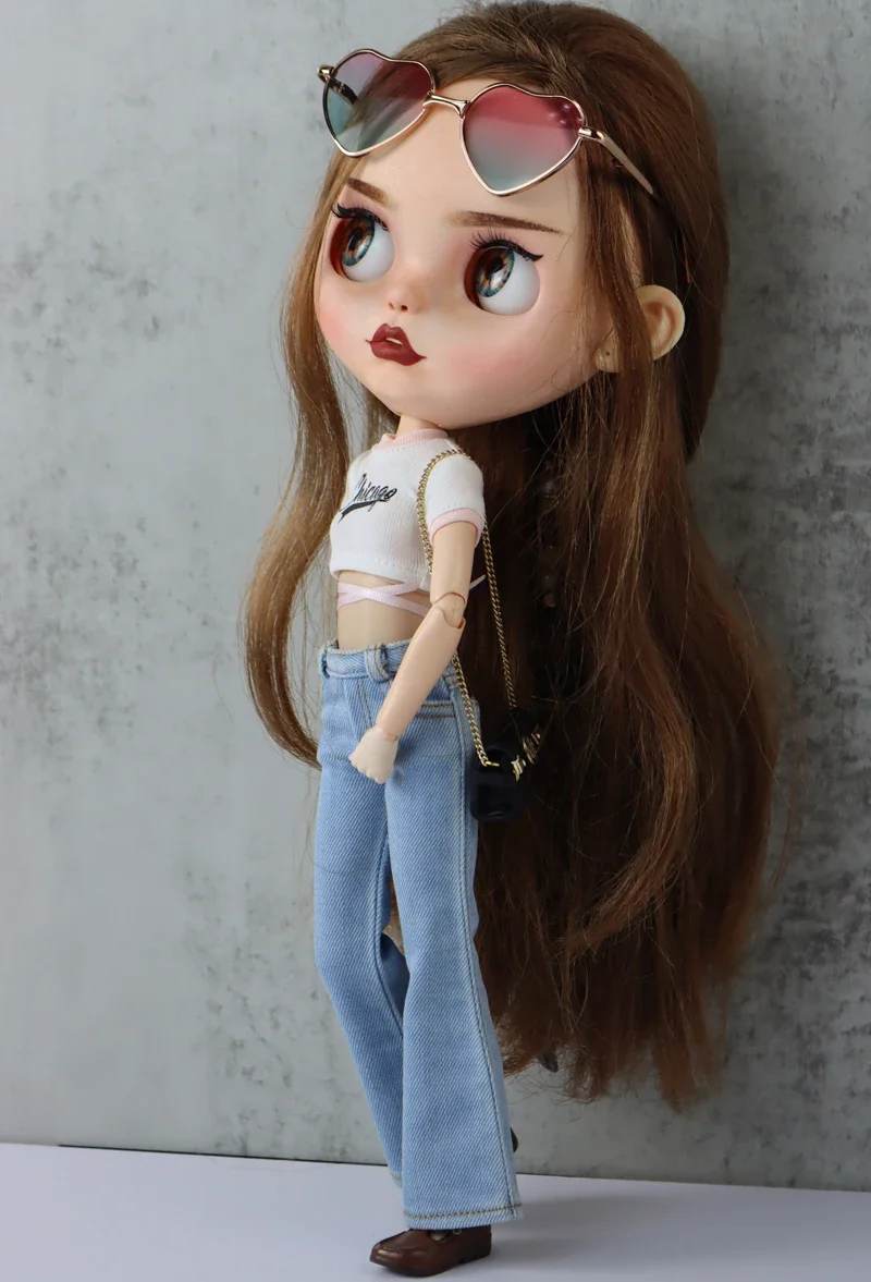 For Blythe Doll Clothes Jeans Pants for Ob24 Ob22 Azone Dolls Outfit Tight Shirt