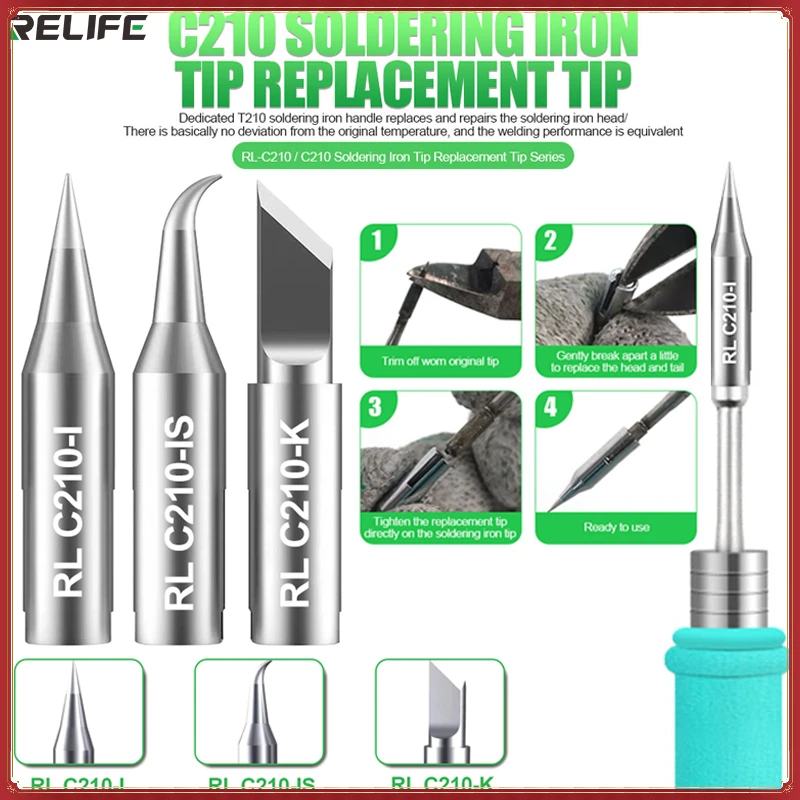 

RELIFE RL-C210 T210/K/I/IS Universal C210 Soldering Iron Tip Replacement Head Replacement Repair Soldering Station Welding JBC