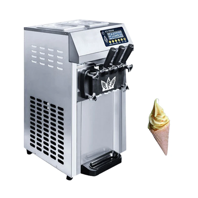 

Commercial Soft Ice Cream Machine Three Flavors Sweetener Ice Cream Maker Benchtop Gelato Freezing Vending Machine 1250W